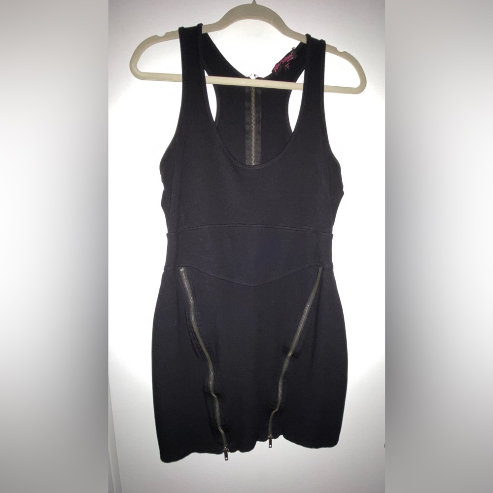 Betsey Johnson Collection Women’s LARGE Black Bodycon Dress Silver Zippers